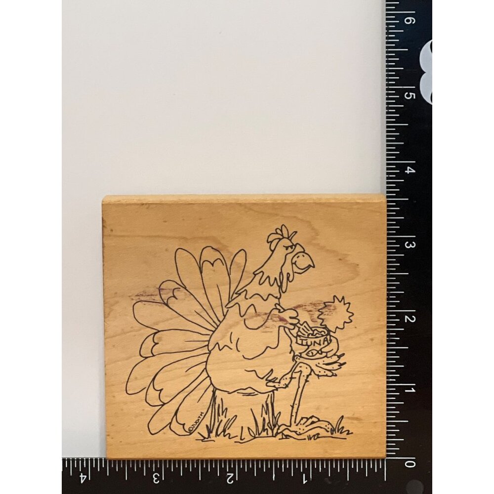 Vintage Judith R-30 Chicken EATING TUNA Farmyard WOOD MOUNTED Rubber Stamp
